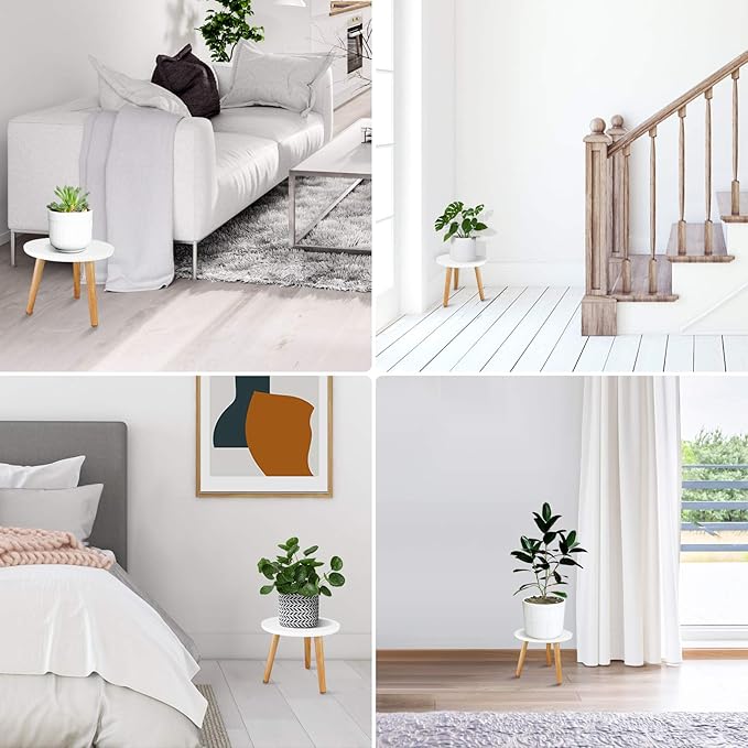 Uneedem Indoor Plant Stand, Wood Mid Century Modern Small Round Side Plant Table for Indoor Plants, 8.9" Tall Plant Holder for Flower Pots End Table