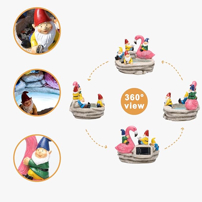 Garden Gnomes Statue Outdoor Gnome Decor Solar Gnome Statues Decoration for Lawn Yard Balcony Patio,Funny Gnome Riding Flamingo Figurine Mom Gift