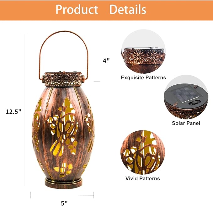 pearlstar 2 Pack Cardinal Solar Lanterns Outdoor Hanging Light Waterproof, Birthday Gifts for Women Mom Men,Decorative Metal Solar Lamp for Table Garden Yard Patio Pathway,Copper