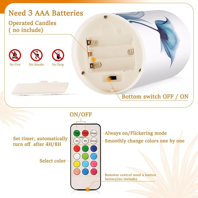 Flickering Flameless Candles, Blue Tulip Flower LED Candles with Remote Timer, Set of 2 Battery Operated Candle for Valentine Wedding Birthday