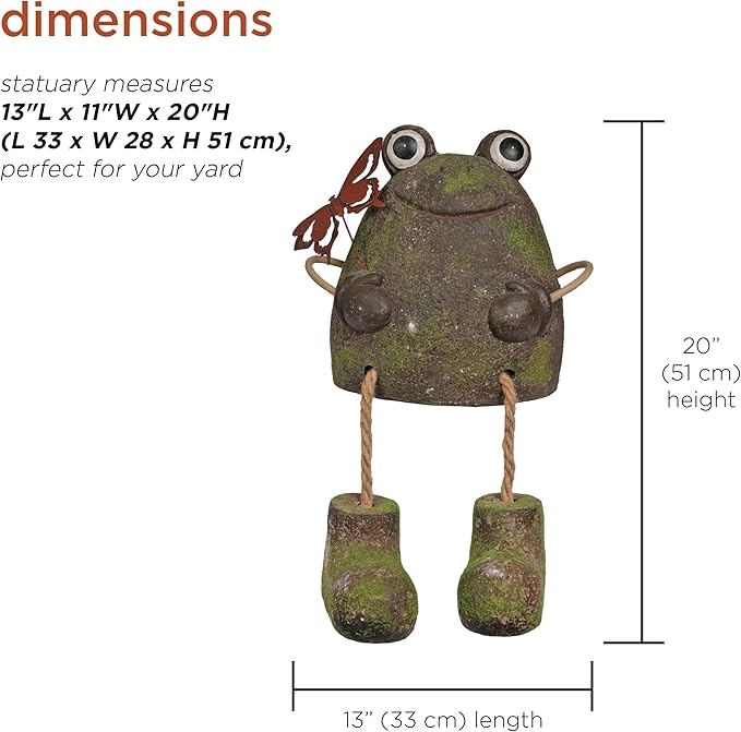 Alpine Corporation MCC836 Indoor/Outdoor Frog with Butterfly Garden Statue, Playful Frog Statue for Yard, 20" H, Green