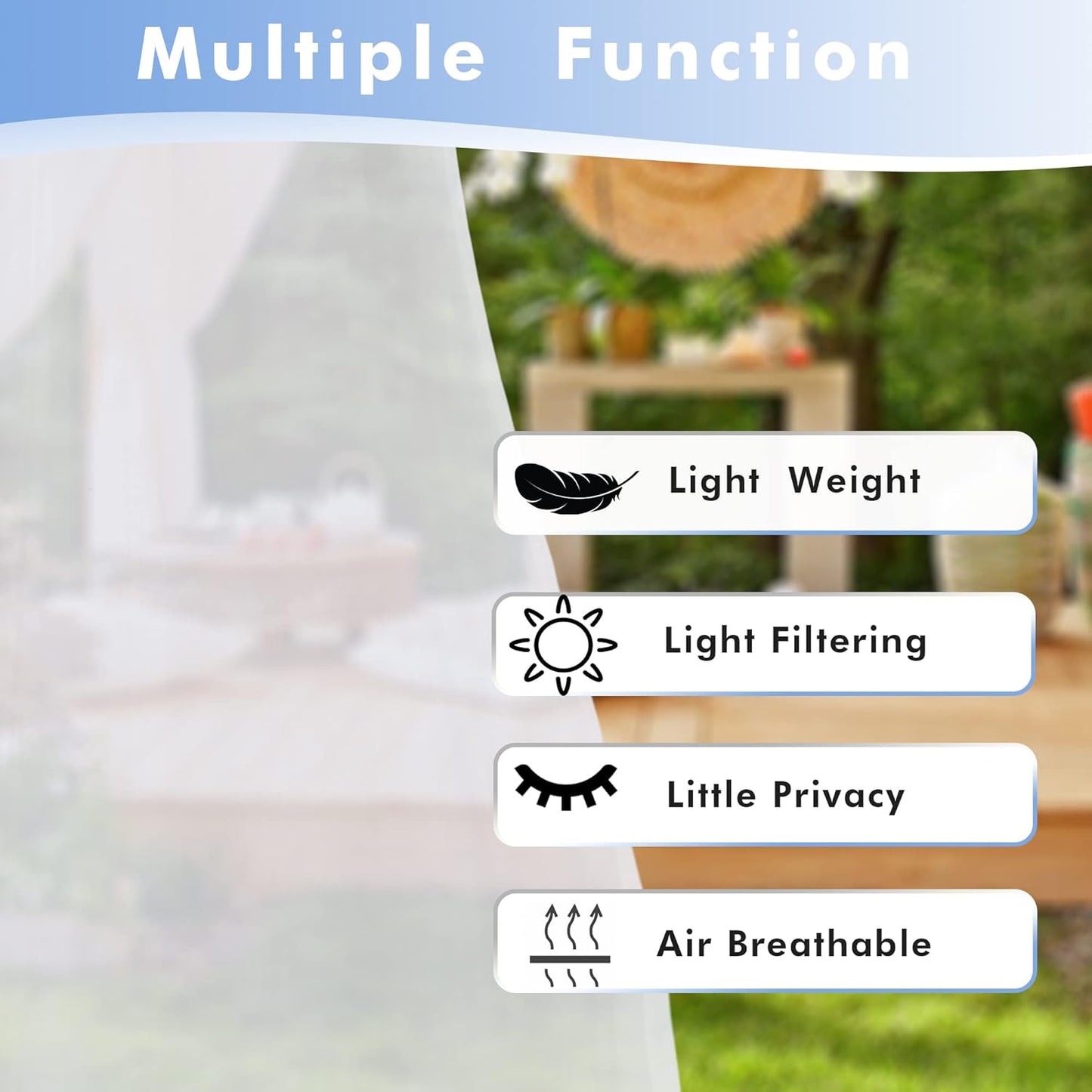 HolidayIdeas White Outdoor Sheer Curtains for Patio Waterproof, 2 Panels - 54 x 84 Inch - Light Filtering Voile Outside Curtains Grommet Drapes for Front Porch, Gazebo, Pergola, Backyard