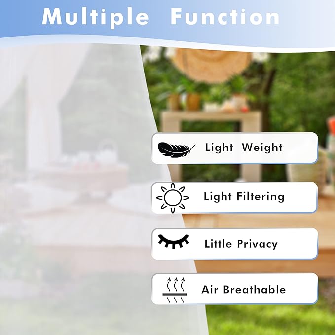 HolidayIdeas White Outdoor Sheer Curtains for Patio Waterproof, 4 Panels - 100 x 95 Inch - Extra Wide Voile Outside Curtains Light Filtering Grommet Drapes for Front Porch, Gazebo, Pergola, Backyard