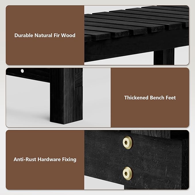 Nidouillet Outdoor Garden Bench, Weatherproof Patio Benches 2-Person Seat Backless Wooden Porch Bench, Multifunctional Slat All Weather Bench for Garden Lawn Porch Park Backyard (Black, 35.5 inch)
