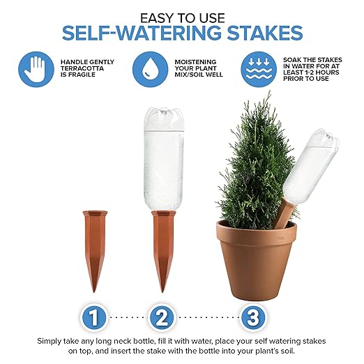 Modern Innovations Ceramic Terracotta Self Watering Spikes (10 Pack) Vacation Automatic Plant Waterer Devices, Indoor/Outdoor Planter Insert, Terra-Cotta Stakes for Potted Plants, Auto-Water System