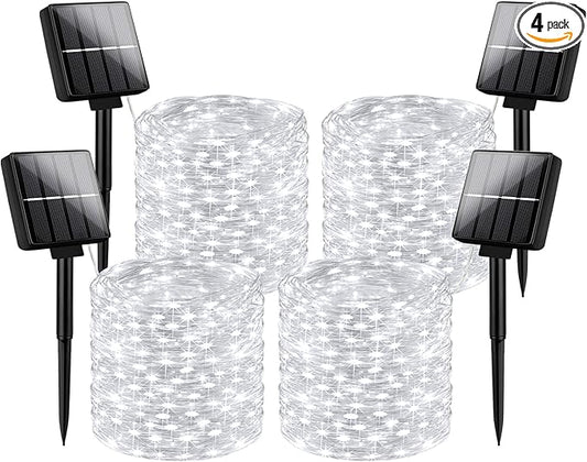 Brightever Solar Outdoor LED String Lights 288Ft Waterproof, 4-Pack Each 72FT 200 LED Solar Powered Fairy Lights with 8 Modes, Outside Twinkle Lights for Backyard, Balcony, Christmas (Daylight White)