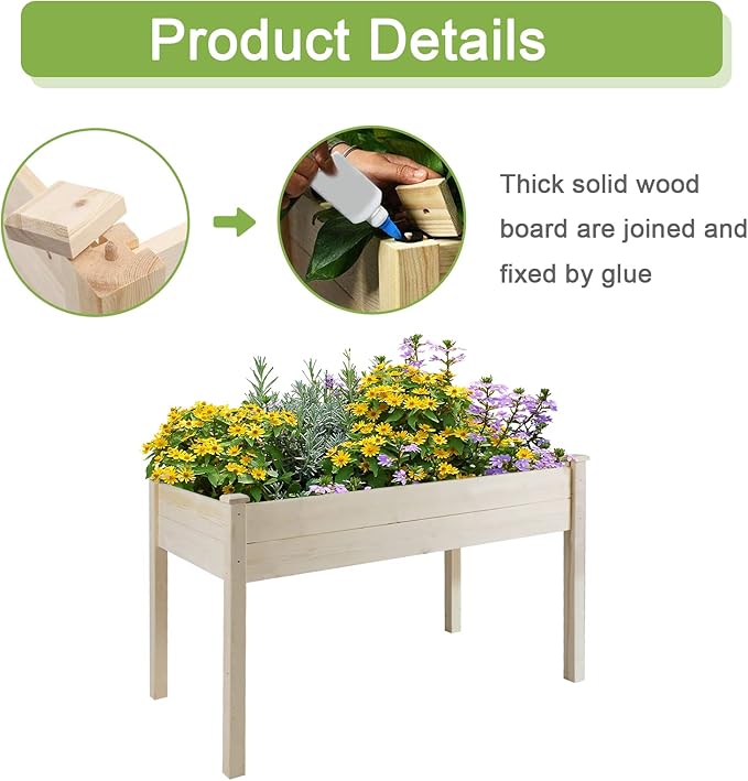 Crownland Outdoor 4 ft Stand-up Raised Garden Bed Wooden Garden Box for Backyard, Vegetables Herbs Flowers Planter, Suitable Elevated