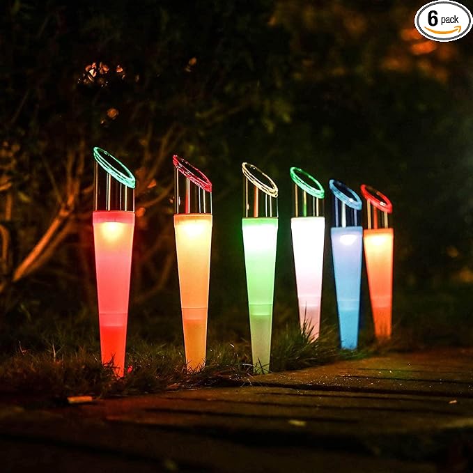 pearlstar Solar Lights Outdoor Garden Pathway Lights LED White&Color Changing Lights Landscape Lighting Waterproof for Path Lawn Patio Yard Walkway Driveway,4 LED Bulbs& 2 Lights Effect (6pack)