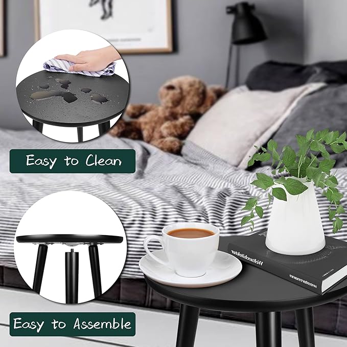 Uneedem Indoor Plant Stand Wood Mid Century Plant Stand for Indoor Plants, Modern Plant Table,Tall Plant Holder for Flower Pots, Small Round Side Table, End Table (B2-Black,High: 16.5")