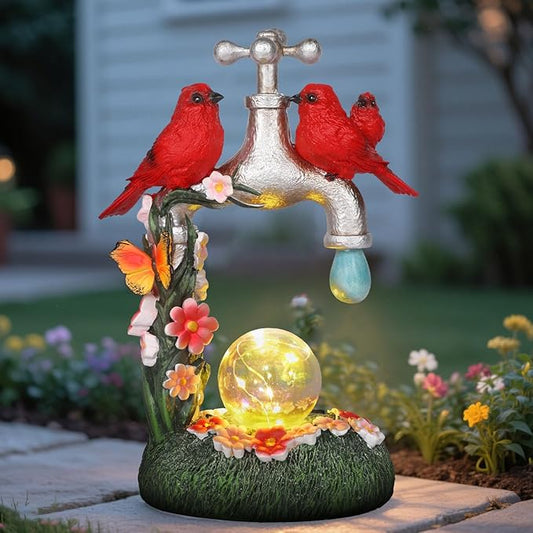 Red Cardinal Bird Statue with LED Ball Light 8.6"Resin Caidinal Figurine Outdoor Waterproof Solar Statues for Yard and Garden Unique Housewarming Birthday Outdoor Gifts for Women Mom Wife Girlfriend