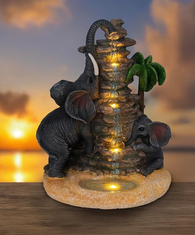 Outdoor Elephant Figurine Lights Animal Solar Garden Statue Decor, Decorative Mothers Day Mom Gifts, Outdoor Decor for Patio