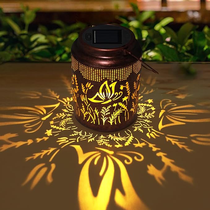 pearlstar Solar Lanterns Outdoor Waterproof Hanging Solar Lights Metal Butterfly Gifts for Women Mom Grandma Decor for Garden Yard Patio Balcony Path