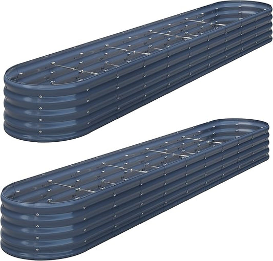 KFN 2PCS 12x1.8x1FT Galvanized Raised Garden Bed,Raised Garden Bed Kit-Oval Metal Vegetable Box,Large Planter Flower Boxes Outdoor,Planting for Vegetables,Flower,Herb,Grey,0.7mm