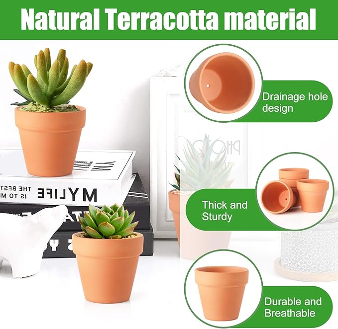 Terra Cotta Pots, 24 Pack 3.15 Inch Mini Clay Pots with Drainage Holes,Cactus Flower Nursery Terracotta Pots for Indoor/Outdoor Succulent Plants, Crafts, Wedding Favor