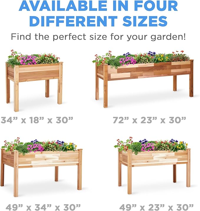 Jumbl, Cedar Raised Garden Bed, Elevated Wood Planter for Growing Fresh Herbs, Vegetables, Flowers, Succulents - 72x23x30”