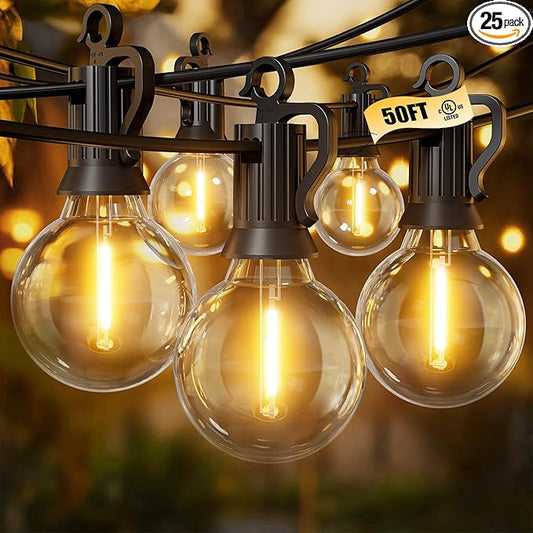Brightown Outdoor String Lights - Connectable Dimmable LED Patio String Lights with G40 Globe Plastic Bulbs, All Weatherproof Hanging Lights for Outside Backyard Porch (50 ft - 25 LED Bulbs)