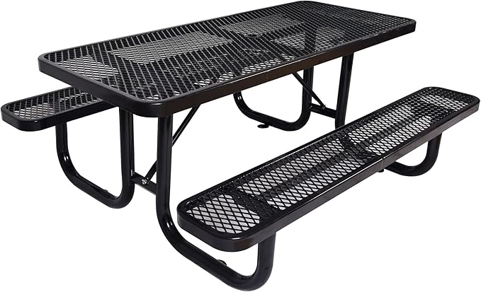Picnic Table with Umbrella Pole, Heavy-Duty Weather-Resistant Dining Table for Patio, Rust-Resistant Finish, Black