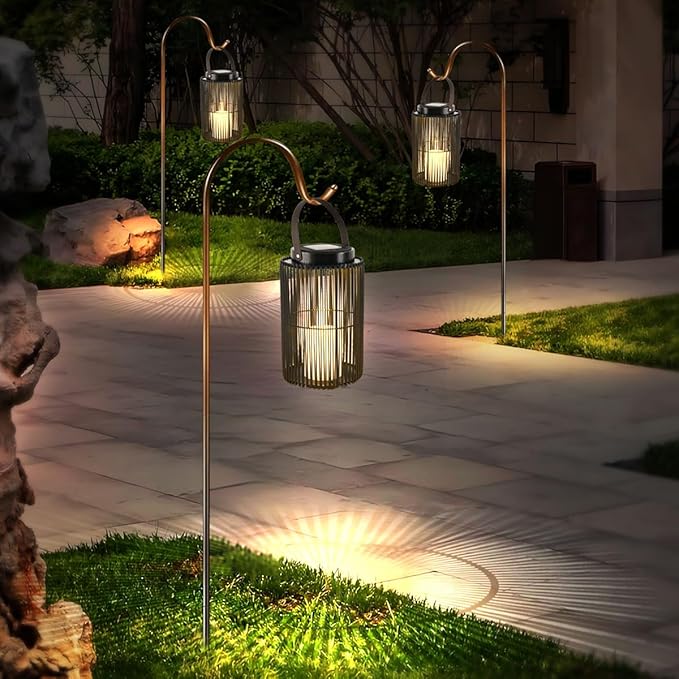 Solar Lanterns for Outdoor Waterproof, ZBLUXBZ Outdoor Table Lamp for Outside Hanging Solar Lights, LED Garden Cordless Lights Perfect for Patio and Pathway Lighting (11-inch Height, Black)