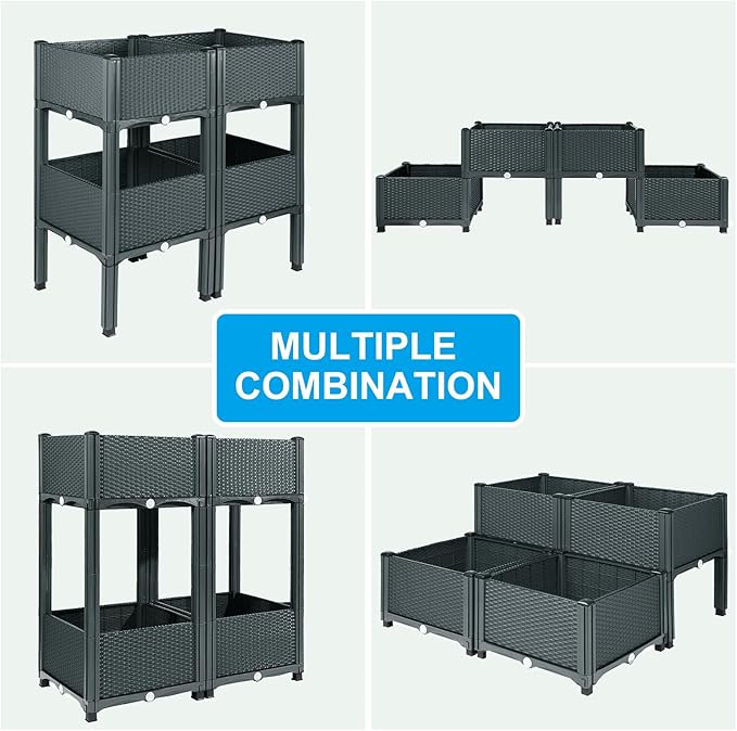 MAYOLIAH Raised Garden Bed with Legs 16.5" H Elevated Planter Box, Plastic Raised Beds for Gardening Vegetables Herb Flowers, Perfect for Indoor Outdoor Planting, 4 Boxes