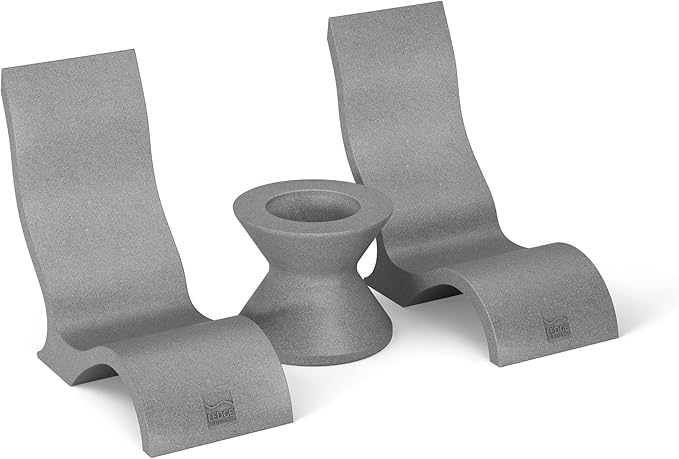 Ledge Lounger Signature Chair Set - Two Chairs - Ice Bin Side Table - in-Pool - On-Deck - Water Depths 0-9” - All Types - Resin Water Chairs - Pool, Sundeck, Outdoor Patio (Granite Grey)