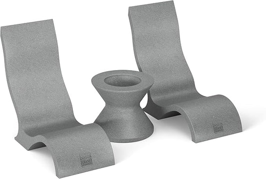 Ledge Lounger Signature Chair Set - Two Chairs - Ice Bin Side Table - in-Pool - On-Deck - Water Depths 0-9” - All Types - Resin Water Chairs - Pool, Sundeck, Outdoor Patio (Granite Grey)