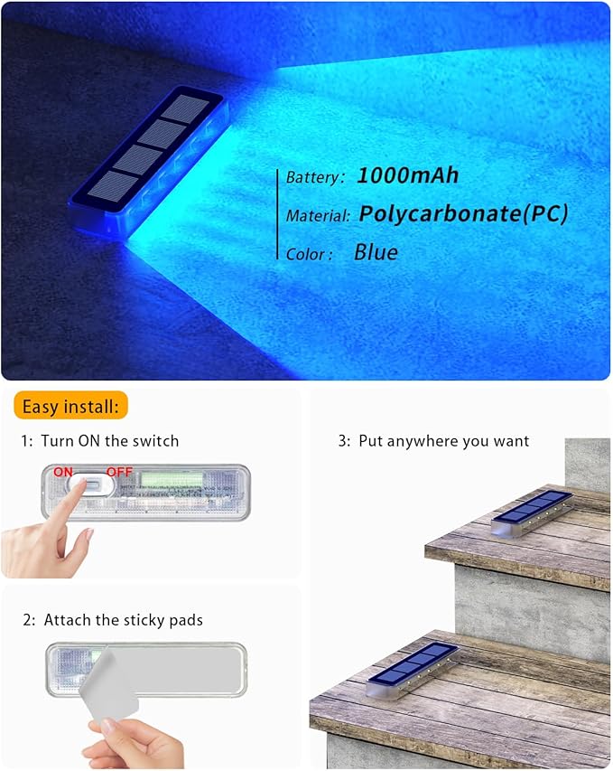 Blue Solar Lights for Outside,6 Pack Solar Deck Lights Outdoor Waterproof LED,Blue Step Light for Outside,Dock Light Solar Powered Waterproof for Deck,Steps,Dock,Driveway,Stair,Path