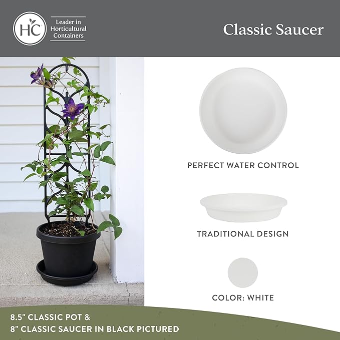 The HC Companies Flower Pot Saucers - Plastic Plant Saucer for Outdoors & Indoors - Traditional Design Plant Pot Trays for Water Drainage - Durable & Stylish Round Plant Tray (21-inch White)