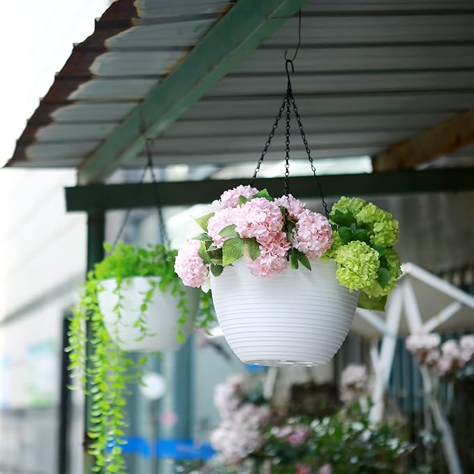 summer flower 2 Pack Self Watering Hanging Planters 9.9 Inch Hanging Baskets Plant Pots for Indoor Outdoor Hanging Plant Holder for Garden Porch Ceiling -White, Plant Not Included
