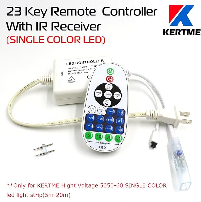 5050-60 Type AC 110-120V LED Strip Lights, Flexible/Waterproof/Dimmable/Multi-Modes LED Rope Light + 23 Keys Remote for Home/Garden/Building Decoration (16.4ft/5m, Warm White 3500K)