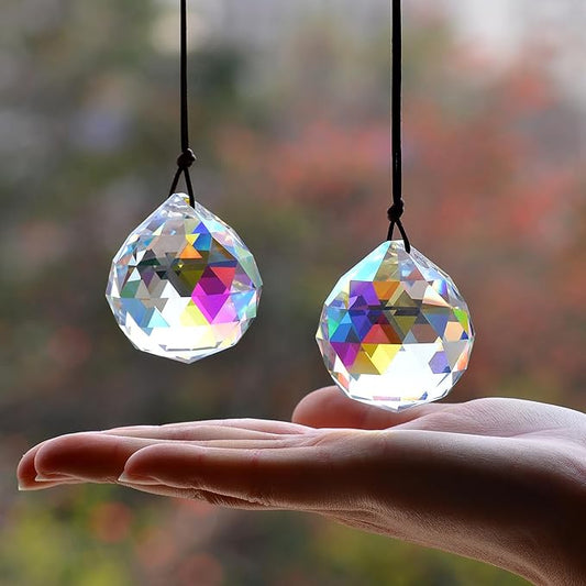 2PCS 4cm Ball Crystal Sun Catcher Prisms, STINO Hanging Suncatchers with Glass Prism, Rainbow Maker for Windows, Home, Room, Garden Decor (1, Ball ABColor 2Pcs)