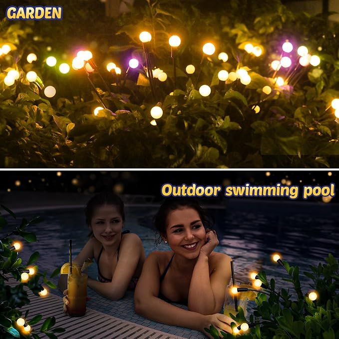 Solar Firefly Lights 2 Pack 16 LED Lights 2 Lighting Modes for Garden,Patio and Yard Solar-Powered LED Lights (Warm White, 2)