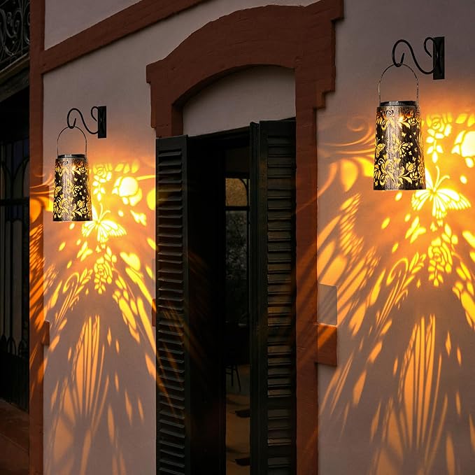 Solar Lanterns Butterfly Pattern Outdoor Waterproof Metal Garden Yard Backyard Porch Table Pathway Decor Warm Cool Light for Women Grandma Gifts 1pc