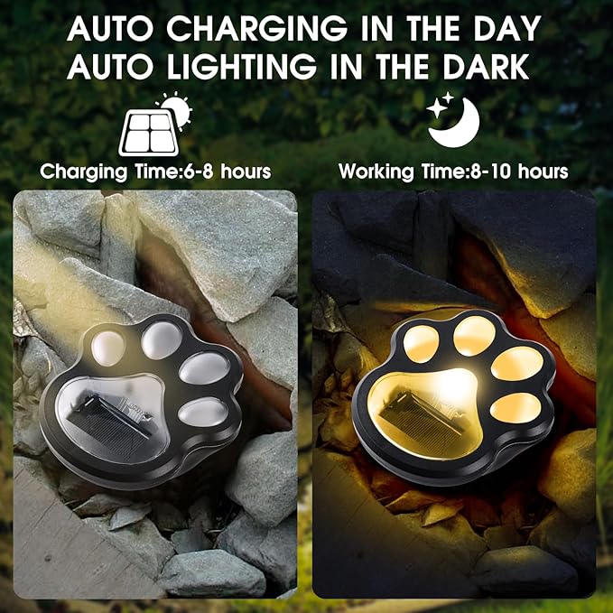 Set of 4 Wireless Solar Dog Paw Print Lights, 5.1" LED Garden Lanterns, Waterproof Outdoor Animal Pet Decor for Garden, Pathway, Yard & Patio, Multicolor Changing Lights
