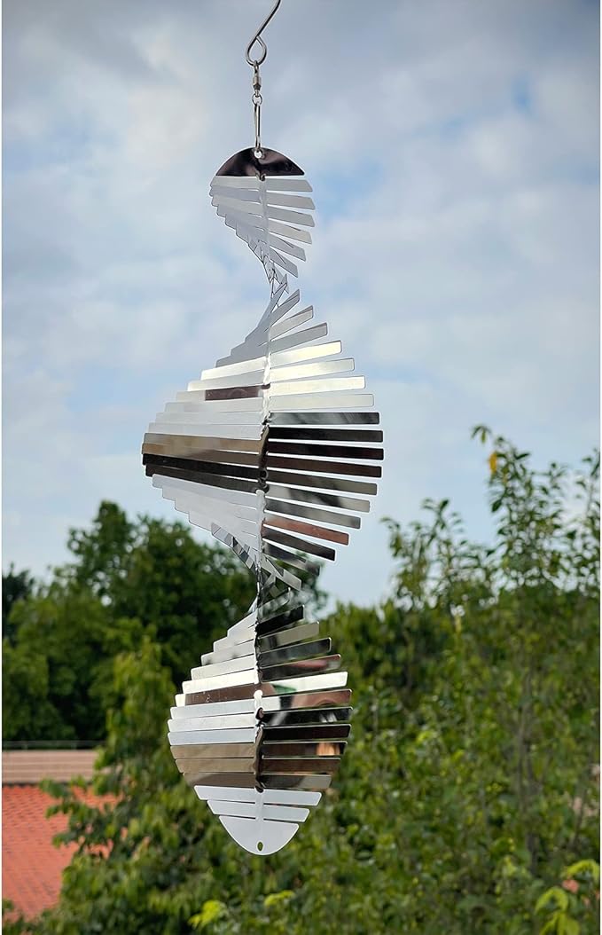 Hanging Wind Spinners Stainless Steel Metal Outdoor Garden Decor, Highly Reflective Bird Deterrent to Scare Birds Away from Yard Patio Farm 12inch