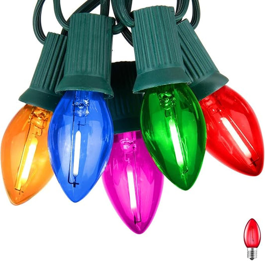 Multicolor C7 LED Christmas String Lights, 50FT C7 Vintage Christmas Lights, Commercial Connectable Christmas Tree Lights for Xmas Holiday Roofline Garden Wedding Decor