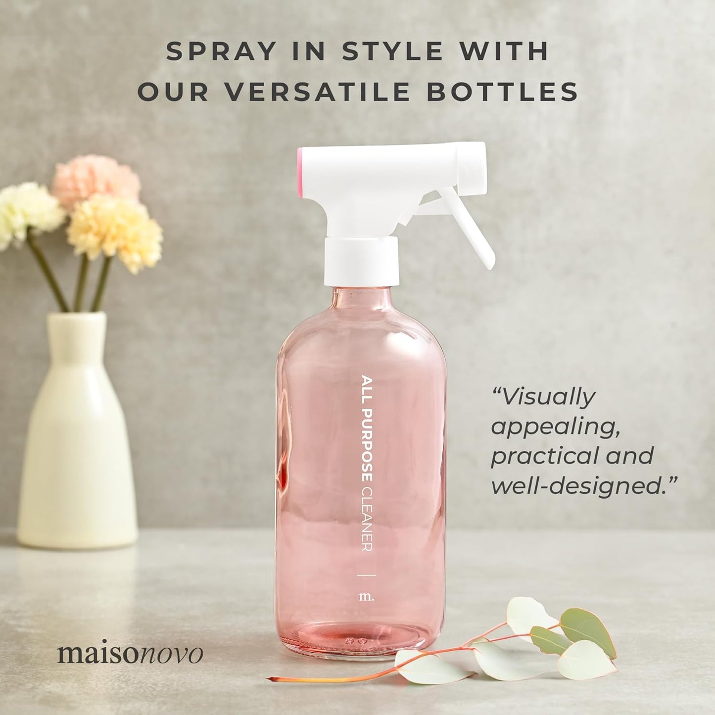 MaisoNovo Spray Bottle for Hair - 16.9 fl oz Pink x 2 with 16 Labels