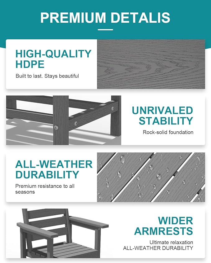 Patio Dining Set for 4 with Umbrella Hole - 66" Outdoor Table & 4 Chairs, All-Weather HDPE Outdoor Furniture for Lawn, Garden, Backyard, Poolside, Gray