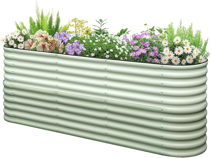 KING BIRD Raised Garden Bed 2.85 ft Tall 9 in 1 Galvanized Planter Garden Box Outdoor for Gardening, Deep Root Vegetables, Flowers 94.5X23.6X34.2 in, Light Green