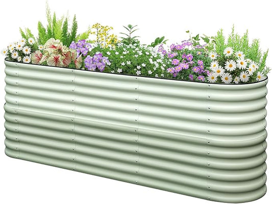 KING BIRD Raised Garden Bed 2.85 ft Tall 9 in 1 Galvanized Planter Garden Box Outdoor for Gardening, Deep Root Vegetables, Flowers 94.5X23.6X34.2 in, Light Green