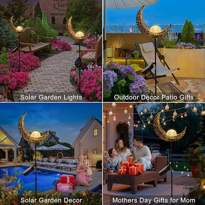 HOMEIMPRO Moon Solar Lights Outdoor Garden Decor Gifts for Women,Waterproof Stakes Yard Decorations for Lawn, Patio Accessories, Backyard Ornaments Birthday,Mothers Day Gifts Mom Grandma (Bronze)