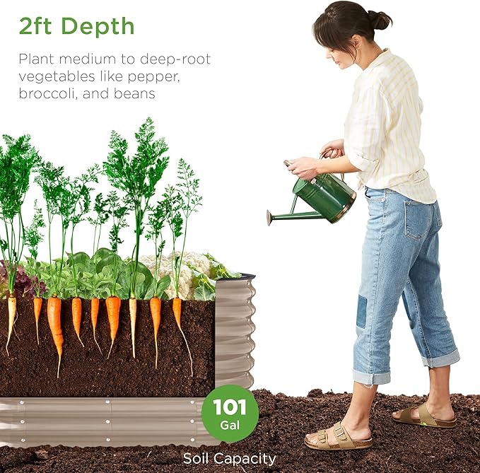 Best Choice Products 4x2x2ft Outdoor Metal Raised Garden Bed, Oval Deep Root Planter Box for Vegetables, Flowers, Herbs, and Succulents w/ 101 Gallon Capacity, Rubber Edge Guard - Taupe