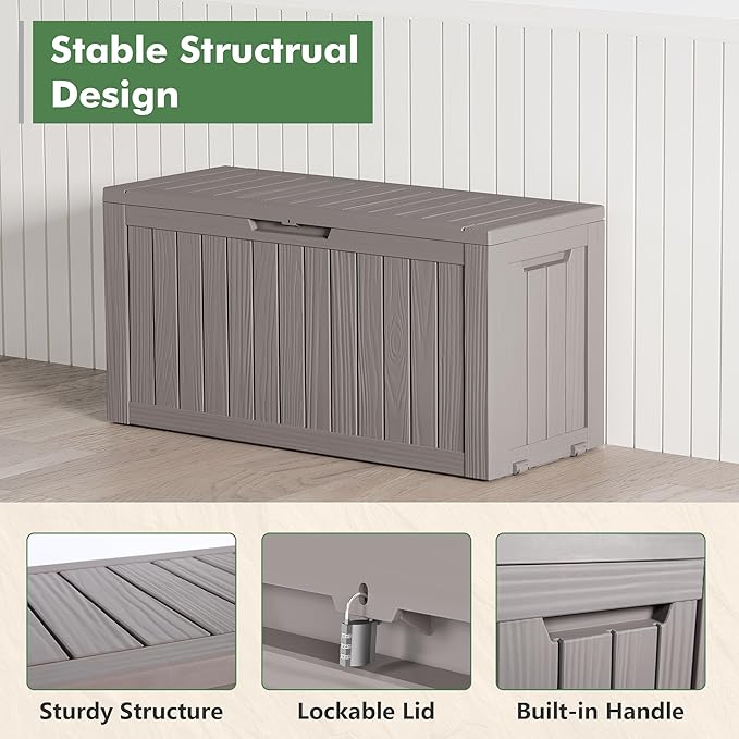 NUNU LAB 75 Gallon Outdoor Storage Box,Resin Large Sturdy Deck Box, Backyard Outside Storage Box Waterproof with Double Wall Panels,Garden Box,Package Delivery Outdoor Hose Storage Bin