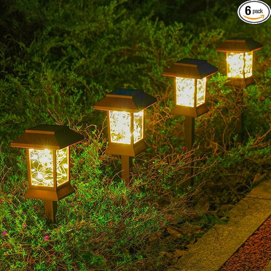 Solar Pathway Lights Outdoor Waterproof IP65, Solar Lights Outdoor with Hook 6PK, Upgraded 1000mAH Battery, Up to 12Hrs, Auto On/Off, Garden Lights Decor for Yard, Driveway, Walkway (LED)