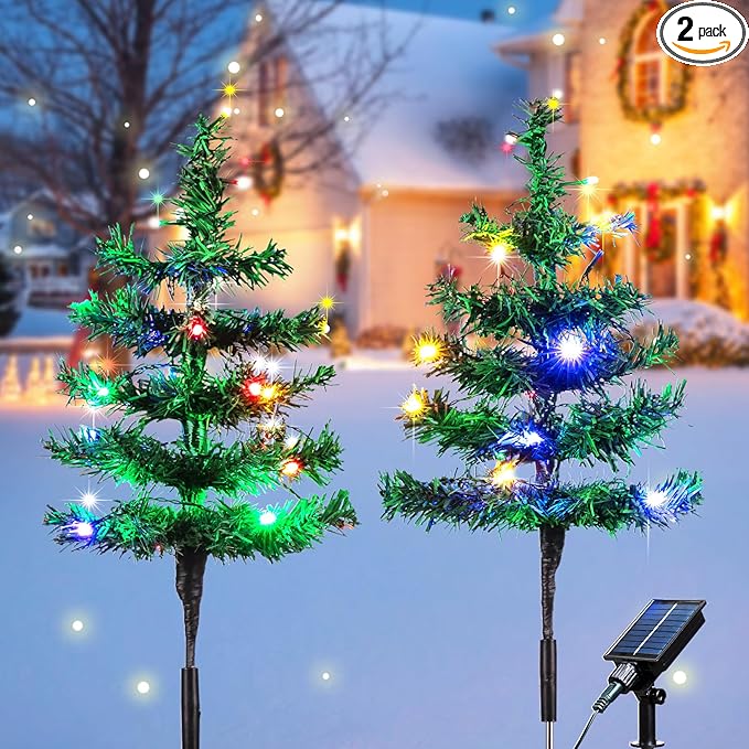 Solar Christmas Decorations Outdoor, 2pcs Solar Christmas Tree Lights Garden Decor, Waterproof Solar Lights Outdoor for Yard Decorations, for Women, Mom