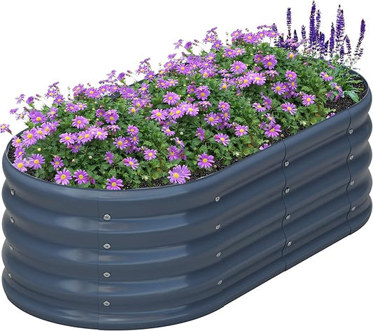 KFN 4x1.8x1FT Galvanized Raised Garden Bed,Raised Garden Bed Kit-Oval Metal Vegetable Box,Large Planter Flower Boxes Outdoor,Planting for Vegetables,Flower,Herb,Grey,0.7mm