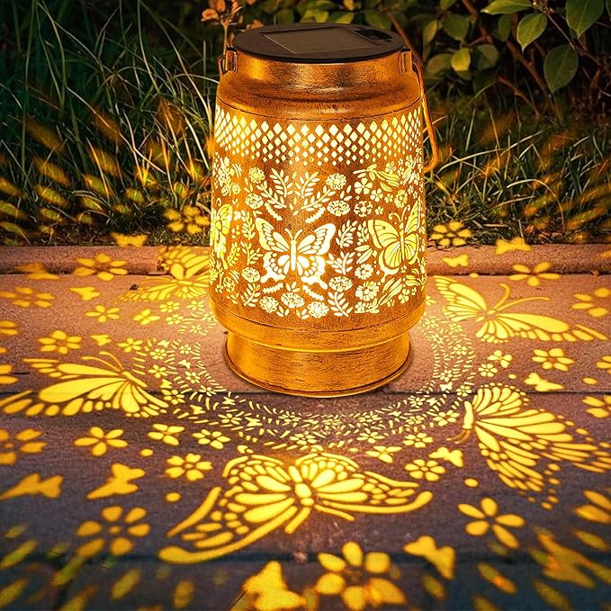 Solar Lanterns Outdoor Garden Decor Butterfly Hanging Lantern Lights, Birthday Gifts for Women Mom Grandma Waterproof Metal Solar Lights LED Decoration with Shepherd Hook for Garden Yard Patio Porch