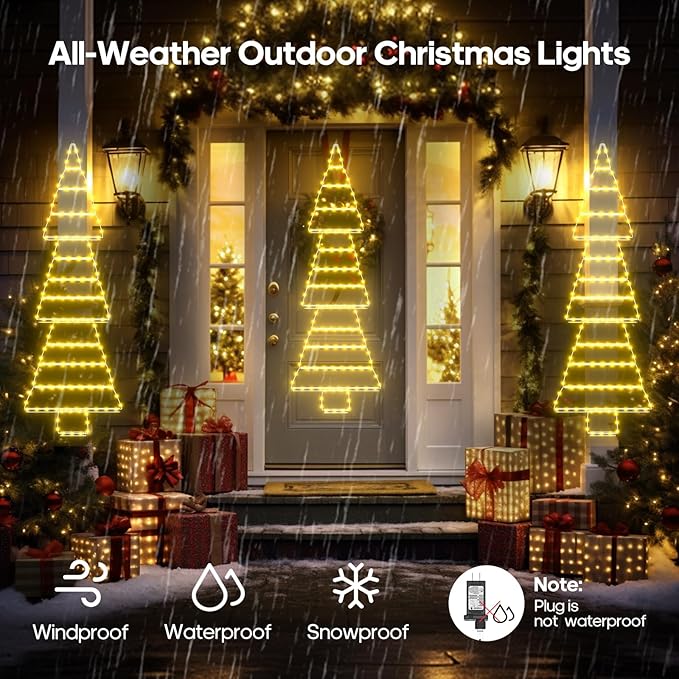 LED Christmas Lights Outdoor, 4.6ft Ladder Lights, Plug-in Christmas Tree Hanging Lights, Waterproof 8 Light Modes Christmas Decoration Lights for Indoor, Wall, Window, Garden - Warm White