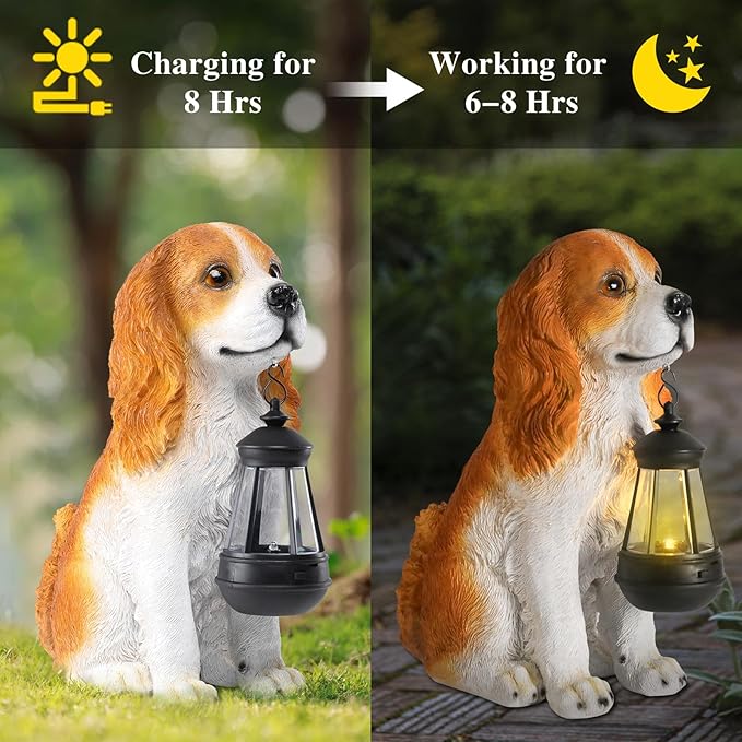 Afirst Dog Garden Statue - Outdoor Decor with Solar Lantern Lovely American Cocker Spaniel Figurine Patio Lawn Yard Art Ornaments Housewarming Gift