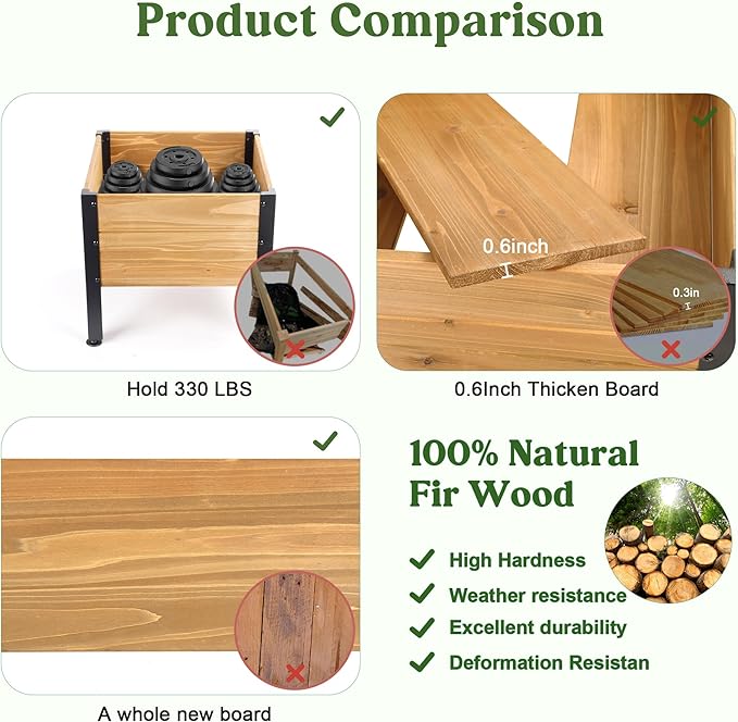 Wooden Planter Box, Square Planter for Growing Flowers,Decorative for Flowers Herbs Vegetables for Indoor & Outdoor Decor,Front Porch Cart for Patio Garden Balcony