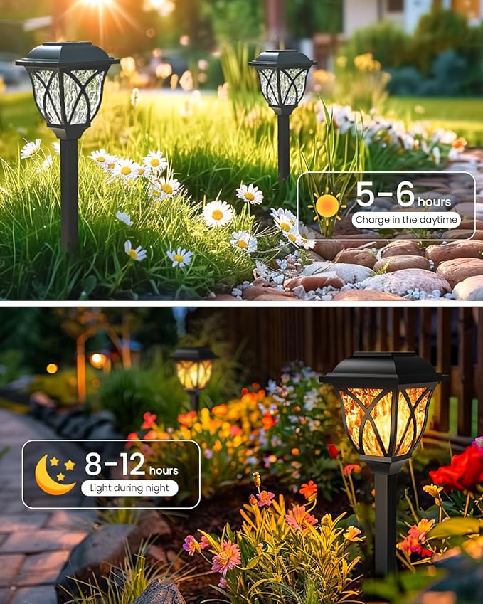 Solar Lights Outdoor, Solar Torch Lights with Flickering Flame, Solar Powered Outdoor Decorations Waterproof, Tiki Torches for Garden Yard Path Patio Porch Outside Decor (6 Pack)